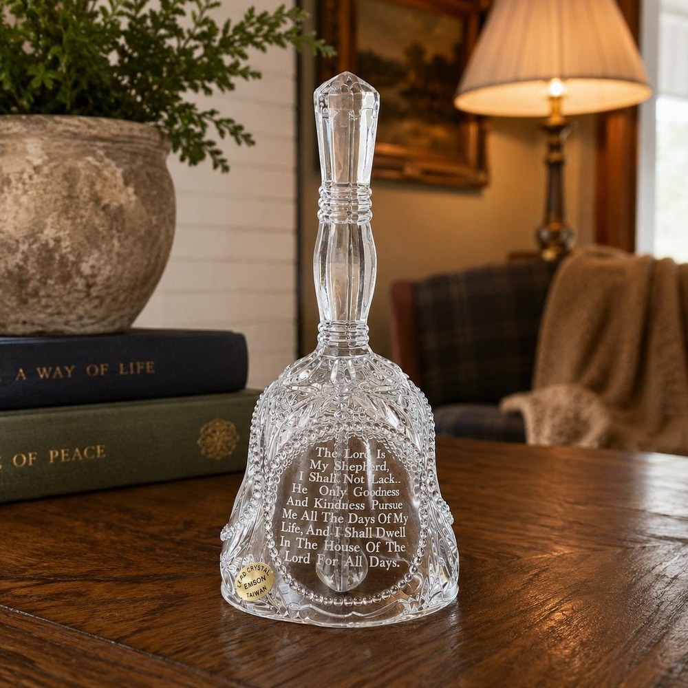Vintage Emson Lead Crystal Bell Lord Is My Shepherd Praying Hands Taiwan